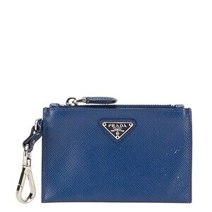 Prada triangular logo plate Wallet Navy Blue Saffiano leather